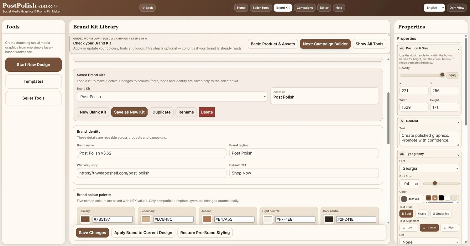 Post Polish Product Profile and Brand Kit workflow