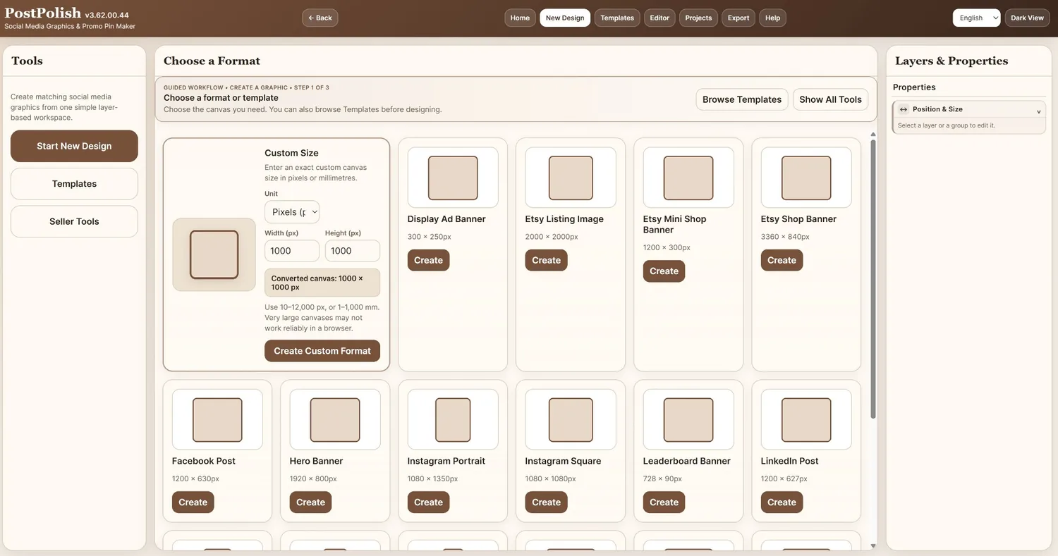 Post Polish Choose a Format screen