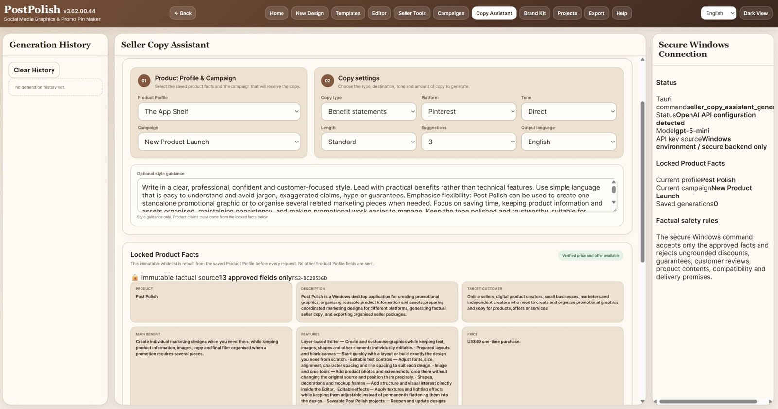 Post Polish Seller Copy Assistant with optional AI connection